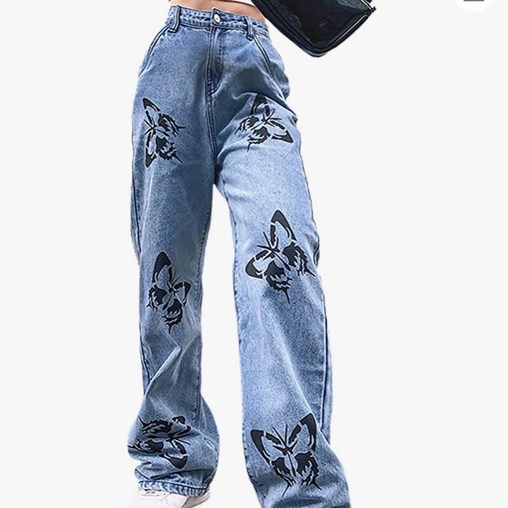 Y2k High Waist Straight Leg Jeans Baggy Denim Butterfly